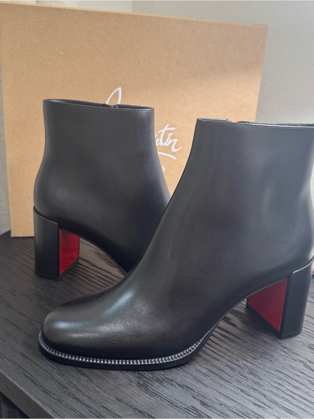 Christian Louboutin Adoxa 70 Leather Booties Black 37 - Picture 3 of 10